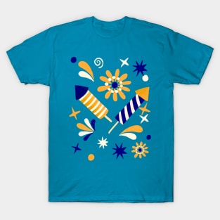 Blue and yellow retro fireworks T-Shirt